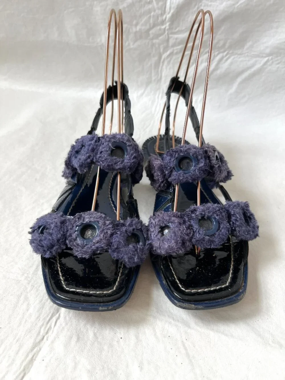 Tory Burch sandals blue patent leather womens 7.5 flat slingback Freya fringe